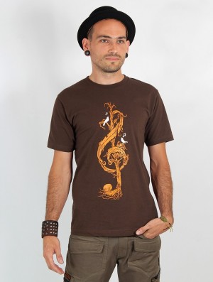 Pánské Tričko Toonzshop Vegetal Treble Clef Printed Short Sleeve T-shirt Hnědé | 5368EWOXY